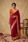 Ganga Ghat ~ Pure Banarasi Organza Silk Saree in Maroon - verymuchindian.com