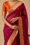 Ganga Ghat ~ Pure Banarasi Organza Silk Saree in Maroon - verymuchindian.com