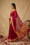 Ganga Ghat ~ Pure Banarasi Organza Silk Saree in Maroon - verymuchindian.com