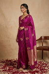 Ganga Ghat ~ Pure Handloom Silk Saree in Magenta Pink with Traditional Gold Zari - verymuchindian.com