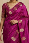 Ganga Ghat ~ Pure Handloom Silk Saree in Magenta Pink with Traditional Gold Zari - verymuchindian.com