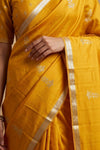 Ganga Ghat ~ Pure Handloom Silk Saree in Mustard Yellow with Traditional Silver Zari - verymuchindian.com