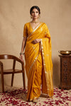 Ganga Ghat ~ Pure Handloom Silk Saree in Mustard Yellow with Traditional Silver Zari - verymuchindian.com