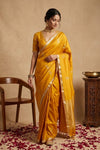 Ganga Ghat ~ Pure Handloom Silk Saree in Mustard Yellow with Traditional Silver Zari - verymuchindian.com