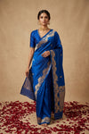 Ganga Ghat ~ Pure Handloom Silk Saree in Royal Blue with Traditional Silver Zari - verymuchindian.com