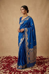 Ganga Ghat ~ Pure Handloom Silk Saree in Royal Blue with Traditional Silver Zari - verymuchindian.com