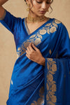 Ganga Ghat ~ Pure Handloom Silk Saree in Royal Blue with Traditional Silver Zari - verymuchindian.com