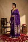 Ganga Ghat ~ Pure Katan Silk Saree in Royal Purple with Traditional Gold Zari - verymuchindian.com