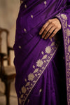 Ganga Ghat ~ Pure Katan Silk Saree in Royal Purple with Traditional Gold Zari - verymuchindian.com