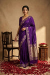 Ganga Ghat ~ Pure Katan Silk Saree in Royal Purple with Traditional Gold Zari - verymuchindian.com