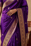 Ganga Ghat ~ Pure Katan Silk Saree in Vibrant Purple with Traditional Gold Zari - verymuchindian.com