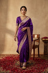 Ganga Ghat ~ Pure Katan Silk Saree in Vibrant Purple with Traditional Gold Zari - verymuchindian.com
