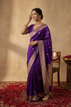 Ganga Ghat ~ Pure Katan Silk Saree in Vibrant Purple with Traditional Gold Zari - verymuchindian.com