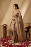Ganga Ghat ~ Pure Raw Mango Silk Saree in Champagne Gold with Traditional Gold Zari - verymuchindian.com