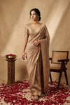Ganga Ghat ~ Pure Raw Mango Silk Saree in Champagne Gold with Traditional Gold Zari - verymuchindian.com