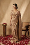 Ganga Ghat ~ Pure Raw Mango Silk Saree in Champagne Gold with Traditional Gold Zari - verymuchindian.com