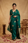 Ganga Ghat ~ Pure Raw Mango Silk Saree in Emerald Green with Traditional Gold Zari - verymuchindian.com