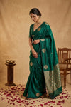 Ganga Ghat ~ Pure Raw Mango Silk Saree in Emerald Green with Traditional Gold Zari - verymuchindian.com