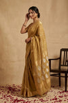 Ganga Ghat ~ Pure Tissue Silk Saree in Golden Mustard with Silver & Gold Zari - verymuchindian.com