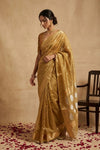 Ganga Ghat ~ Pure Tissue Silk Saree in Golden Mustard with Silver & Gold Zari - verymuchindian.com