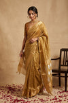 Ganga Ghat ~ Pure Tissue Silk Saree in Golden Mustard with Silver & Gold Zari - verymuchindian.com