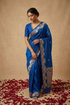 Ganga Ghat ~ Banarasi Pure Katan Silk Saree with Zari In Royal Blue