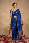 Ganga Ghat ~ Banarasi Pure Organza Saree In Royal Blue