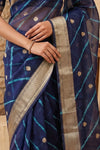 Ganga Ghat ~ Handwoven Banarasi Pure Organza Silk Saree In Royal Blue Leheriya Stripes