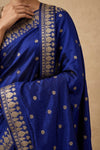 Ganga Ghat ~ Handwoven Pure Banarasi Katan Silk Saree In Blue