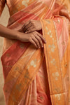 Ganga Ghat ~ Handwoven Pure Katan Silk Saree in Rangkath Sunset Peach & Amber Rangkaath saree