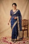Ganga Ghat ~ Handwoven Banarasi Pure Organza Silk Saree In Royal Blue Leheriya Stripes