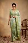 Ganga Ghat ~ Banarasi Pure Handloom Katan Silk Saree in Shades of Soft Green