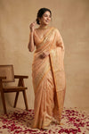 Ganga Ghat ~ Banarasi Pure Katan silk Saree with Elegant Gold Zari Weave and Floral Border In Peach Pastel