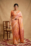 Ganga Ghat ~ Handwoven Pure Katan Silk Saree in Rangkath Sunset Peach & Amber Rangkaath saree