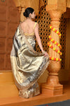 Gaurangi ~ Banarasi Organza Silk Tissue Saree with Designer Lace in silver hue - verymuchindian.com