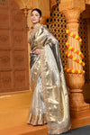 Gaurangi ~ Banarasi Organza Silk Tissue Saree with Designer Lace in silver hue - verymuchindian.com