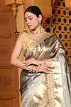 Gaurangi ~ Banarasi Organza Silk Tissue Saree with Designer Lace in silver hue - verymuchindian.com