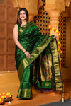 Gaurangi Chandrakor ~ Handloom Pure Silk Maharani Paithani with Majestic Maharani Pallu in Royal Green - verymuchindian.com