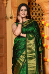 Gaurangi Chandrakor ~ Handloom Pure Silk Maharani Paithani with Majestic Maharani Pallu in Royal Green - verymuchindian.com