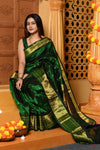 Gaurangi Chandrakor ~ Handloom Pure Silk Maharani Paithani with Majestic Maharani Pallu in Royal Green - verymuchindian.com