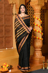 Gaurangi ~ Cotton Blend Saree in Regal Black with Exclusive Border & Pallu - verymuchindian.com