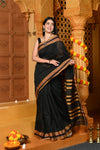 Gaurangi ~ Cotton Blend Saree in Regal Black with Exclusive Border & Pallu - verymuchindian.com