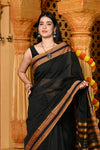 Gaurangi ~ Cotton Blend Saree in Regal Black with Exclusive Border & Pallu - verymuchindian.com