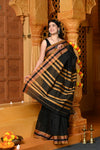 Gaurangi ~ Cotton Blend Saree in Regal Black with Exclusive Border & Pallu - verymuchindian.com