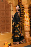 Gaurangi ~ Cotton Blend Saree in Regal Black with Exclusive Border & Pallu - verymuchindian.com