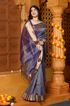 Gaurangi ~ Garbhreshmi Handloom Cotton Silk Saree with Golden Border in Exclusive Dual Tone Lavender Blue - verymuchindian.com