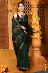 Gaurangi ~ Garbhreshmi Handloom Cotton Silk Saree with Golden Border in Exclusive Royal Green - verymuchindian.com