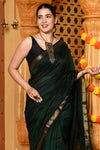 Gaurangi ~ Garbhreshmi Handloom Cotton Silk Saree with Golden Border in Exclusive Royal Green - verymuchindian.com