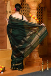 Gaurangi ~ Garbhreshmi Handloom Cotton Silk Saree with Golden Border in Exclusive Royal Green - verymuchindian.com