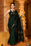 Gaurangi ~ Garbhreshmi Handloom Cotton Silk Saree with Golden Border in Exclusive Royal Green - verymuchindian.com